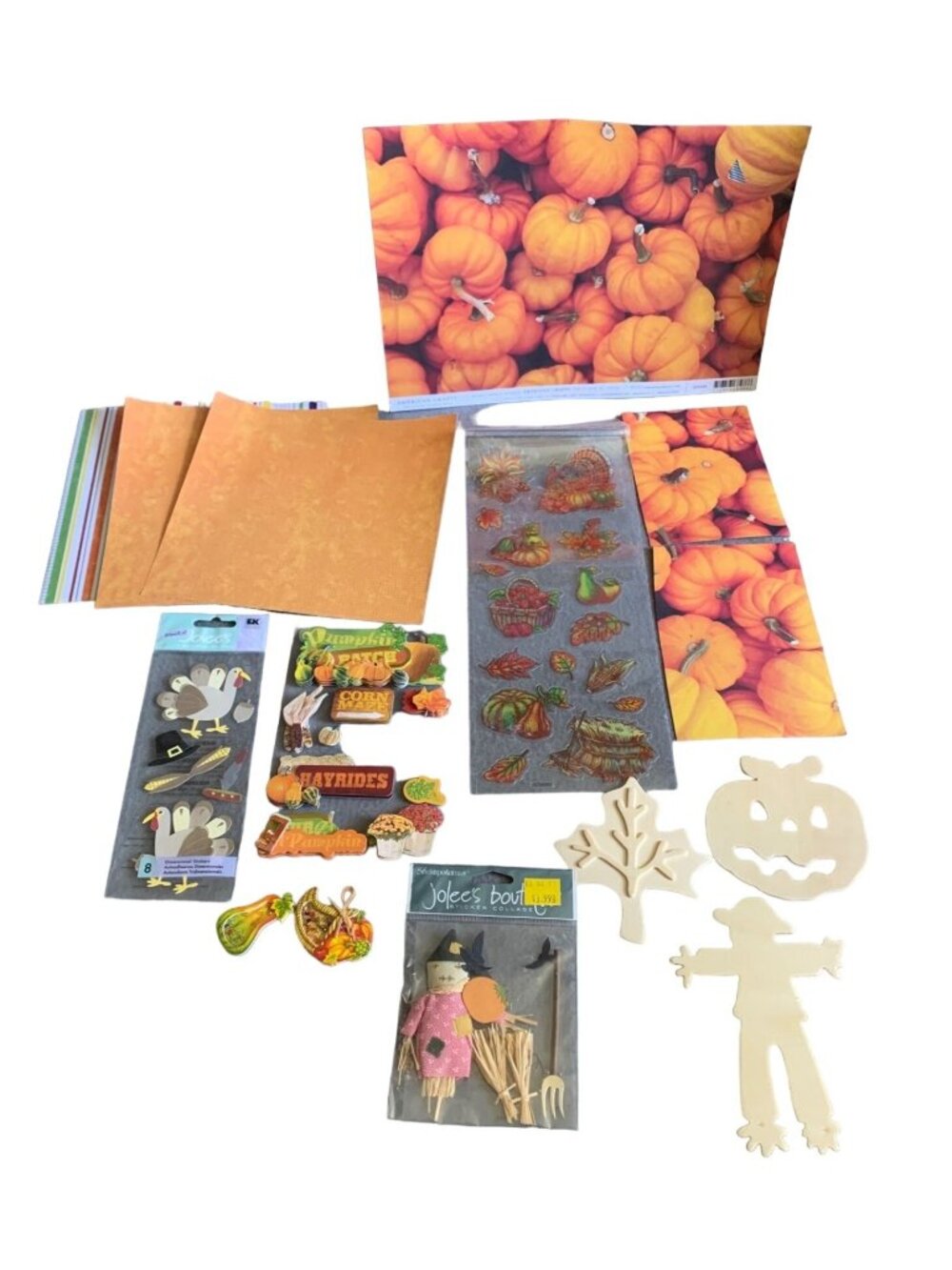 Fall & Halloween Scrapbooking Kit Stickers Cutouts Patterned Paper & Embellishme